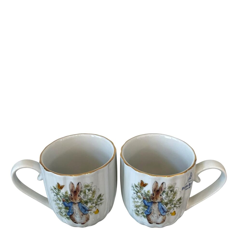 2pk Beatrix Potter Peter Rabbit Spring Floral Ceramic Ribbed 14oz Coffee Mug - Picture 5 of 14
